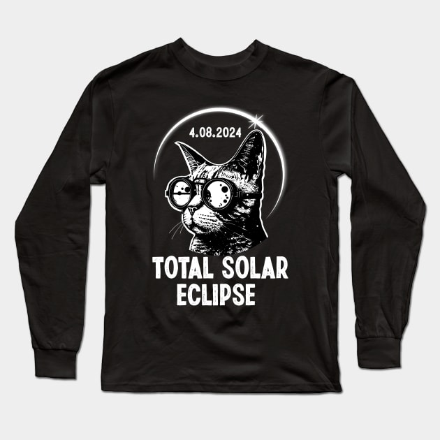 Astronomy Cat Wearing Solar Eclipse Glasses 2024 Long Sleeve T-Shirt by ANAREL